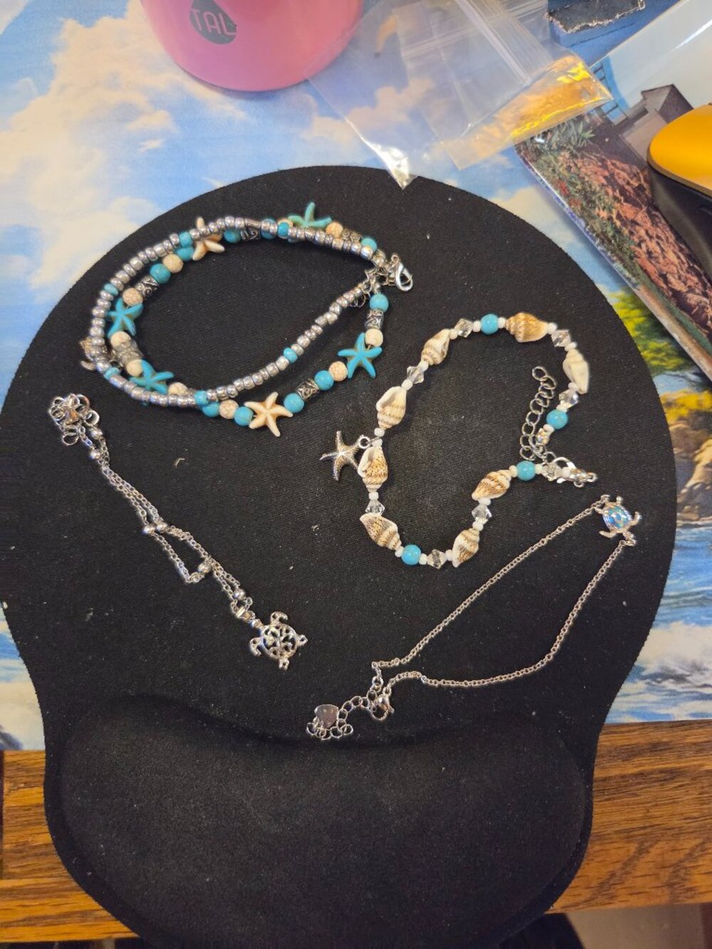Lot of 4 ANKLET / Ankle Bracelets W/Extenders Sea turtles Shells NWOT !!Sexy!